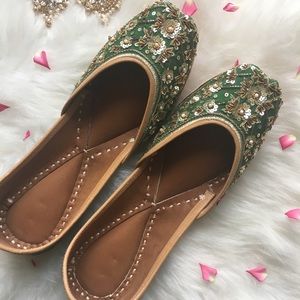 Dark green embroidered flats indian jutti
